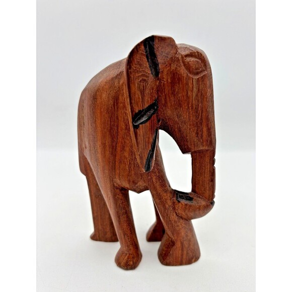 Vintage Hand Carved Wooden Elephant Figurine Rosewood Primitive Africa‎ 5.5"H - Picture 2 of 12